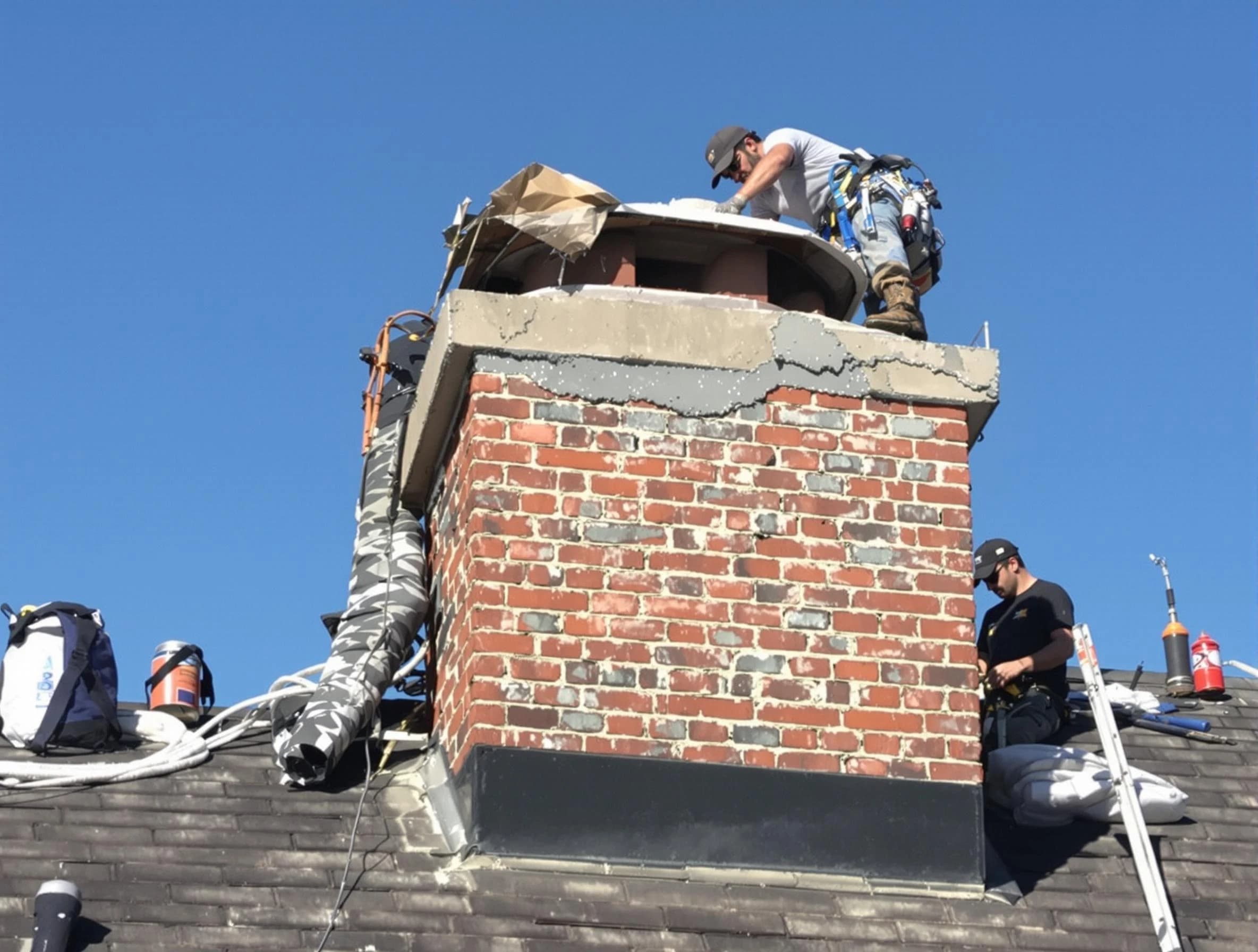 Provo Chimney Sweep installing a custom chimney crown in Provo, UT
