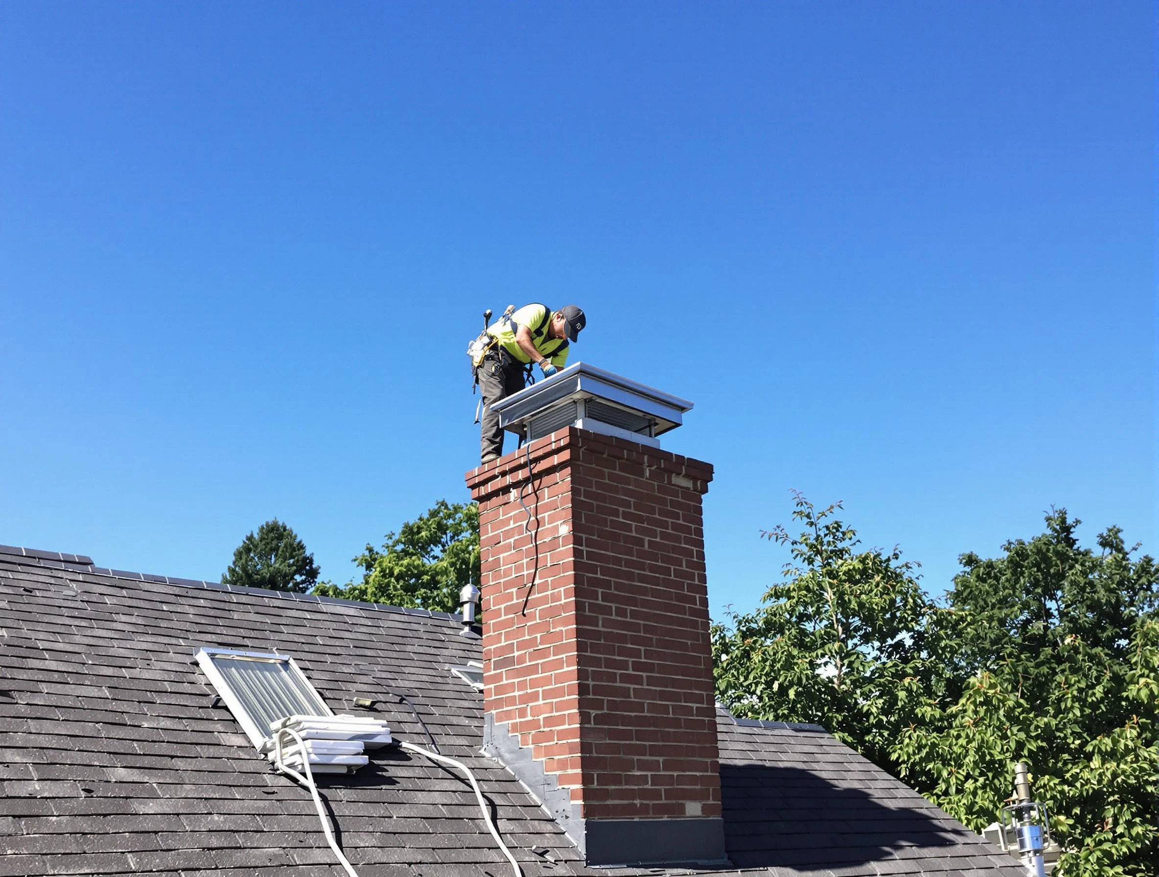 Provo Chimney Sweep technician measuring a chimney cap in Provo, UT