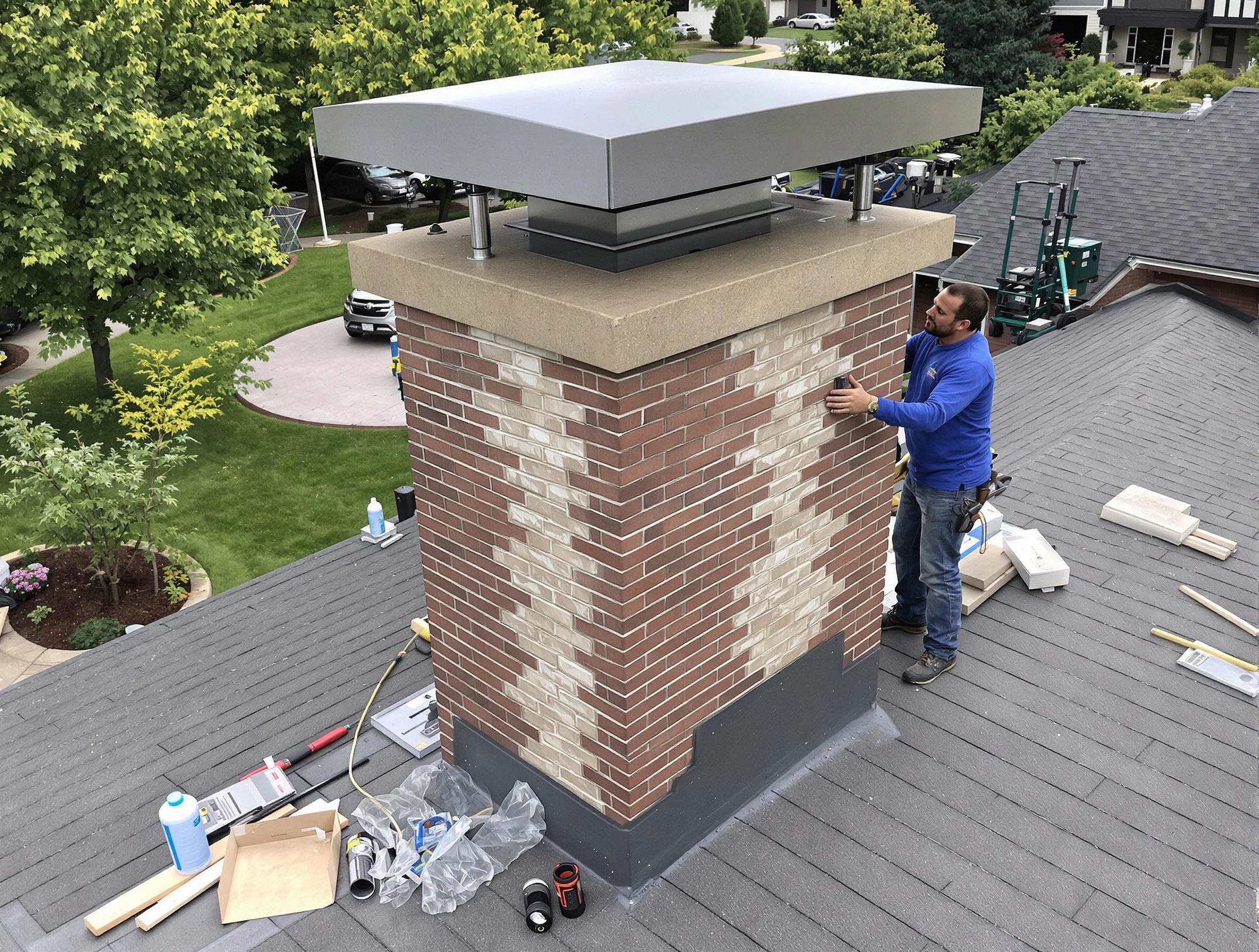 Provo Chimney Sweep team working on a custom chimney remodel in Provo, UT