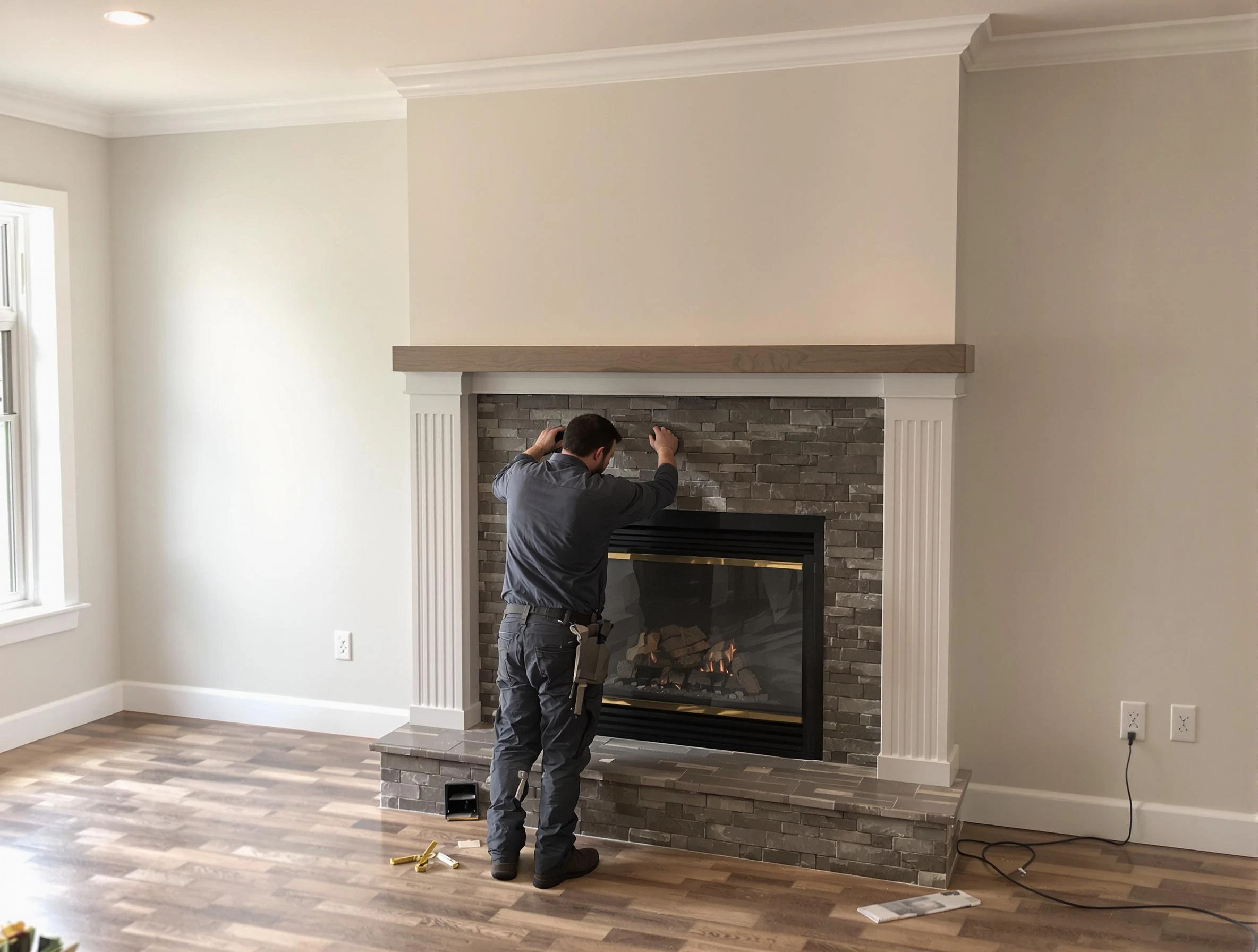 Provo Chimney Sweep finishing a custom fireplace install in Provo, UT